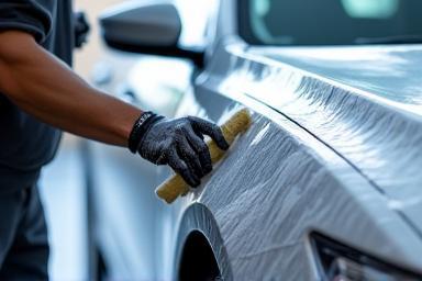 Technician performing a full exterior wash on a sedan