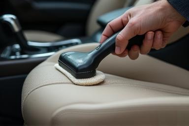 Closeup of deep cleaning a car interior seat
